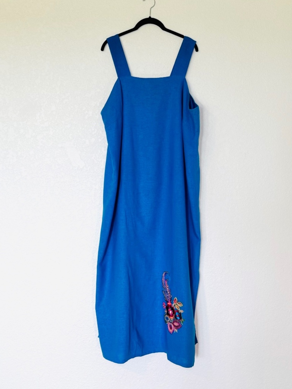 Dana Kay Dress 24W XXXL Blue Linen Blend Embroidered Lounge Wear Beach Vintage
